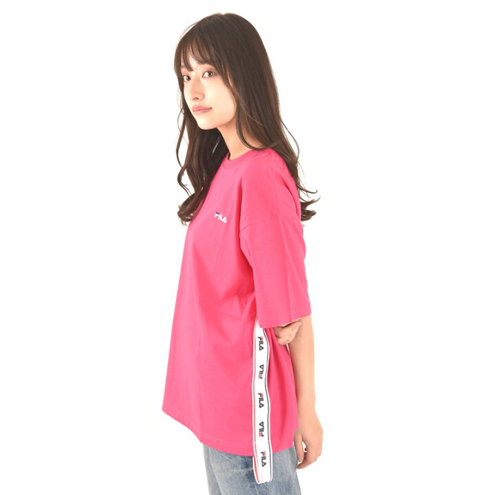 楽天市場 Fl6426 ロゴテープtシャツ ホワイト ブラック ショッキングピンク レディース Tシャツ 半袖 Fila Footwear 楽天市場店