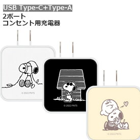 スヌーピー USB Type-C AC充電器 2ポート タイプC＋タイプA コンセント用 スマホ充電 2ポート合計 最大出力3.4A TypeC 3A TypeA 2.4A ピーナッツ チャーリーブラウン ジョークールかわいい 充電器 ACアダプタ 携帯充電器 [SNG-718]