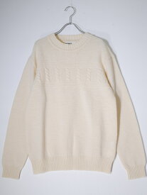 【楽天スーパーSALE期間中ポイント5倍!】MHL. MARGARET HOWELLマーガレットハウエル Basic Wool Cable Knitケーブル編み切替ウールニットセーター【MKNA71408】【オフホワイト】【L】【中古】【沖縄.離島以外 送料無料】【DM230503】