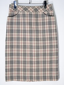 BURBERRY LONDONバーバリーロンドン ノバチェックサマーウールストレッチスカート【LSKA68814】【ベージュ】【38】【中古】【2点以上同時購入で送料無料】【DM220720】