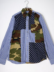 SOPHNET.ソフネット MULTI MIX B.D SHIRT 迷彩チェックパッチワークシャツ【MSHA75543】【NAVY】【S】【中古】【沖縄.離島以外 送料無料】【DM240820】