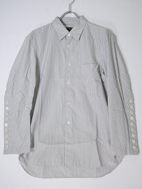 COMME des GARCONS HOMME PLUS/コムデギャルソンオムプリュス テイラーリングフォーパンクス期 袖カフスボタンデザインストライプシャツ【MSHA73959】【白|グレー系】【XS】【中古】【2点以上同時購入で送料無料】【DM240206】