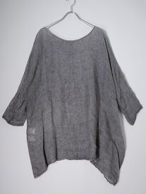 TOUJOURSトゥジュー Back To Front Henley Neck Shirt リネンヘンリーオーバーサイズ プルオーバーシャツ【LTSA78862】【グレー系】【F】【中古】【沖縄.離島以外 送料無料】【DM250812 】