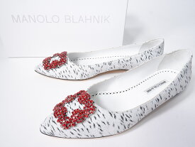 Manolo Blahnikマノロブラニク 国内正規品HANGISIFLAT REDジャガード フラットパンプス新品【LFWA77168】【グレー|黒|赤】【39】【未使用】【沖縄.離島以外 送料無料】【DM250318】