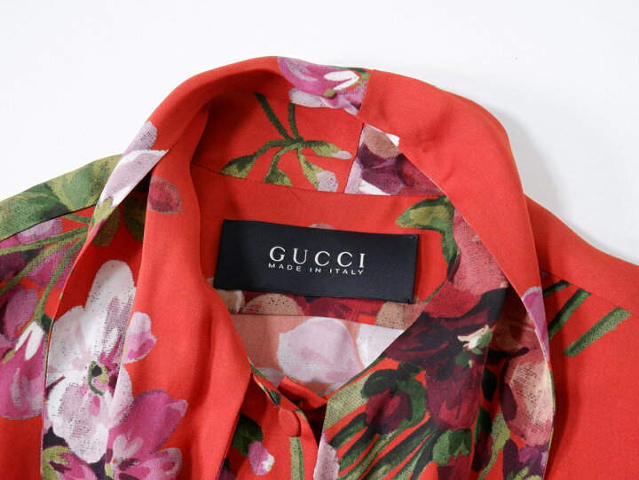 楽天市場】GUCCIグッチ フラワー花柄ボウタイシルクブラウス 