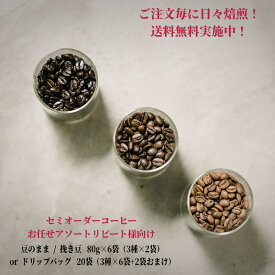 セミオーダーコーヒーリピートセット【豆80g×6袋orドリップバッグ20個】 　★★ 送料無料 コーヒー 珈琲 coffee ドリップバッグ カフェインレスコーヒー デカフェ スペシャルティコーヒー シングルオリジン コーヒーギフト コーヒー豆 浅煎りコーヒー 深煎りコーヒー