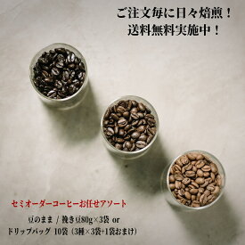 セミオーダーコーヒーお任せアソート【豆80g×3袋orドリップバッグ10個】 ★★スペシャルティコーヒー コーヒーギフト ドリップバッグ コーヒー豆 送料無料 coffee カフェインレスコーヒー デカフェ 自家焙煎珈琲 シングルオリジン 浅煎りコーヒー 深煎りコーヒー