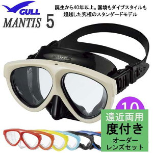ダイビング 度付マスク　【オーダーメイドレンズセット】 GULL（ガル）マンティス5　GM-1675　上下部EXレンズ　安心の日本製　【送料無料】　純正品 度入りマスク　度付きマスク　遠近両用 