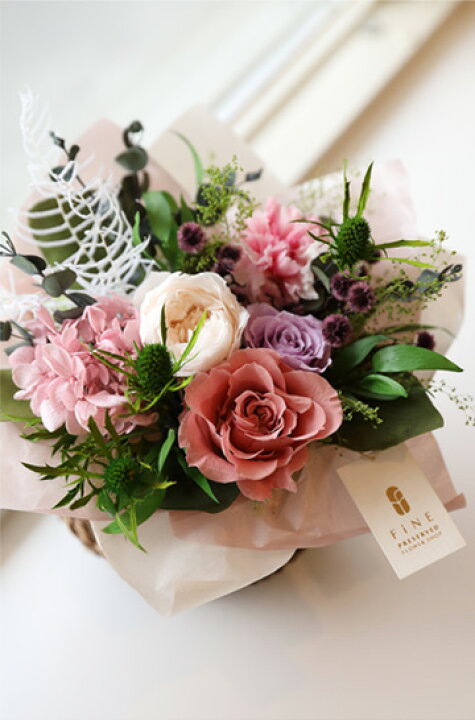 楽天市場 プリザーブドフラワー プレゼント ギフト 花 あす楽15時迄 アンナ 誕生日 結婚祝い 開店祝い 開業祝い お祝い 就任祝い 退職祝い ローズ 新築祝い お返し 引越し祝い バスケット アレンジ お礼 有料バッグ ギフトバックm対応 プリザーブドフラワーfine