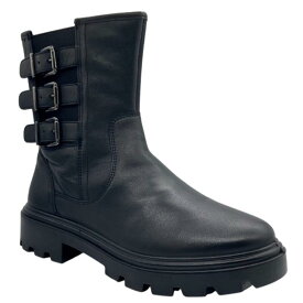 【ara アラ】12-59112 マンチェスター MANCHESTER 01 BLACK ブラック エンジニアブーツ3連ベルト バックル ミドル丈 内側ファスナー 履きやすい 歩きやすい 疲れにくい 天然皮革婦人靴 レディース おしゃれ 旅行に トラッド かっこいい トレンド 厚底 フラット