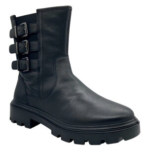 【ara アラ】12-59112 MANCHESTER 01 BLACK ブラック エンジニアブーツ3連ベルト ミドル丈 内側ファスナー 履きやすい 歩きやすい 疲れにくい 天然皮革婦人靴 レディース おしゃれ 旅行に トラッド か