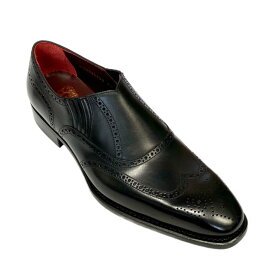 【PERFETTO ペルフェット】 PSM24003 サイドエラスティック ウイングチップ ブラック BLACK 黒天然皮革 ワインハイマー ECO ビブラムソール スリッポン ビジネスシューズ セミフォーマルドレスシューズ 紳士靴 メンズ おしゃれ 高品質 ビナセーコー社 日本製