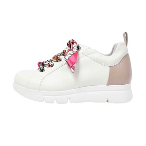 【 Monet モネ 】241531 スカーフリボンスニーカー ピンク 4Eホワイトスニーカー 厚底 ボリューム 隠しゴム 履きやすい 歩きやすい 疲れにくい ゆったり 外反母趾レディース 婦人靴 カジュアル