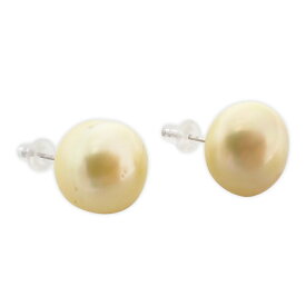 【新品】 Pt900 南洋白蝶真珠(ホワイト、ゴールド系)ピアス /g440-38