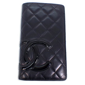 【中古】CHANEL/シャネル カンボンライン ブラックxピンク 長財布[b30-52］