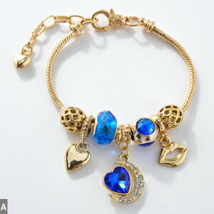【送料無料】 チャーム ブレスレット ジルコニア クリスタル ステンレス 青 ブルー ゴールド レディース スチール カラー パンドラ ガール ジルコン 悪 エビル 目 アイズ DIY ジュエリー プロ