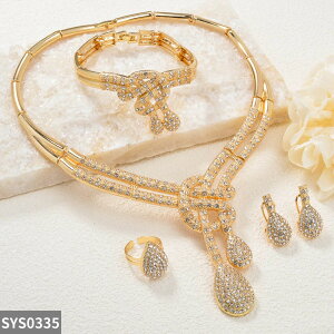 【送料無料】 ピアス 指輪 リング ブレスレット ネックレス ジルコニア ゴールド ドロップ レディース 4個 ジュエリー セット 18K プレート シャイニー ジルコン スタイル ローマ 襟 水