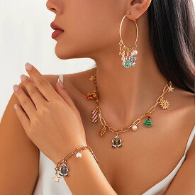 【クーポン利用で4630円】 ペンダント ピアス ブレスレット ネックレス チェーン プラント フープ 木の葉 リーフ 植物 レディース クリエイティブ クリスマス 木 ツリー ベル 雪だるま キャンディー フェスティバル 新しい 年 ジュエリー セット