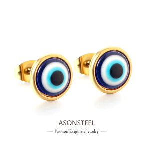 【送料無料】 ピアス 動物 アニマル ステンレス ビンテージ 青 ブルー ゴールド ネコ レディース 猫 キャット 目 アイズ プレス バック スタッド カラー スチール 悪 エビル トレンド ジュエ
