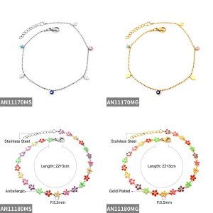 【送料無料】 チャーム アンクレット ブレスレット 動物 アニマル ステンレス 青 ブルー チェーン ハート ビーズ ネコ 鳥 レディース 七面鳥 ターキー バード 悪 エビル 猫 キャット 目 アイ