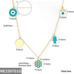 【送料無料】 チョーカー ペンダント ネックレス ステンレス 青 ブルー ゴールド トルコ レディース メンズ BOHO オールシーイング 悪 エビル 目 アイズ カラー スチール ジュエリー