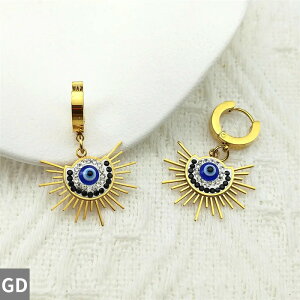 【送料無料】 ピアス クリスタル ステンレス 青 ブルー ゴールド ドロップ トルコ フープ レディース メンズ シャイニー 太陽 悪 エビル 目 アイズ スチール カラー ジュエリー