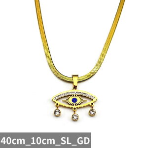 【送料無料】 ペンダント ネックレス ラインストーン 動物 アニマル ステンレス 青 ブルー ゴールド チェーン レディース メンズ 悪 エビル 目 アイズ タッセル スチール カラー ラッキー 蛇