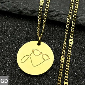 【送料無料】 ネックレス ステンレス ゴールド チェーン ラウンド メタル レディース メンズ 眼鏡 グラス スチール メダル カラー ラッキー お守り 恋人 ジュエリー ギフト