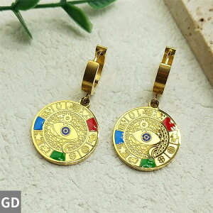【送料無料】 ピアス ステンレス 青 ブルー ゴールド ドロップ トルコ フープ レディース 悪 エビル 目 アイズ カラフル ガール スチール カラー パーティ BOHO ジュエリー ギフト