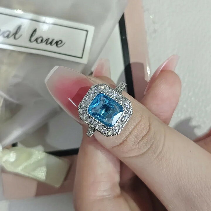 楽天市場】【クーポン利用で3270円】 指輪 リング 青 ブルー スクエア 