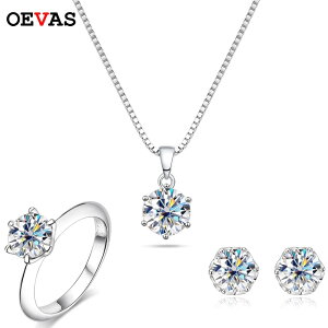 【送料無料】 ピアス 指輪 リング ネックレス シルバー レディース 4ct モイサナイト ジュエリー セット 100% 92 スターリング 結婚式 ウェディング ファイン ギフト