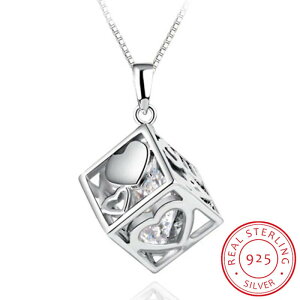 【送料無料】 ペンダント 指輪 リング ネックレス ジルコニア シルバー チェーン ハート LOVE レディース 925 スターリング ジルコン Love 透かし 魔法 マジック キューブ 45cm リンク