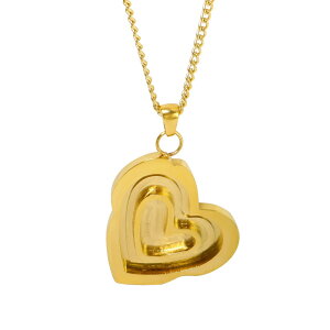 【送料無料】 ペンダント 指輪 リング ネックレス ステンレス チェーン ムース ハート メタル レディース Love デザイン スチール スムーズ リンク ダブル 愛する クリエイティブ ジュエリー