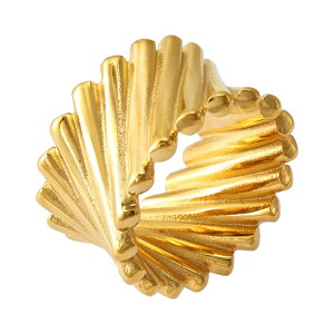 【送料無料】 指輪 リング ステンレス ゴールド ラウンド メタル レディース 225 スチール イレギュラー デザイン テクスチャ プレート ステートメント トレンド ジュエリー ギフト