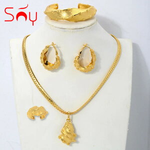 【送料無料】 ピアス 指輪 リング ブレスレット ネックレス ブラジル アフリカ ゴールド レディース アフリカン 4個 ジュエリー セット クラシック 18K プレート ブラジル人 ハイ 品質 ギフト