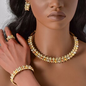 【送料無料】 ジュエリーセット ネックレス ブレスレット リング ピアス レトロ レディース 4個 ジュエリー セット ミドル イースタン スタイル ユニーク 織り込み テクスチャ 襟 適切 ウェディング パーティー 休日 ギフト