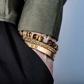 【送料無料】 ブレスレット ブラック クラウン ナンバー メンズ 贅沢 セット マイクロ パヴェ CZ 黒 カラー ロイヤル ハンドメイド ローマ 数字 アクセサリー ジュエリー