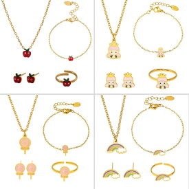 【送料無料】 ピアス 指輪 リング ブレスレット ネックレス ステンレス チェーン レディース チルドレン スチール ジュエリー セット ガール