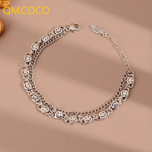 【送料無料】 ブレスレット シルバー ビンテージ チェーン レディース カラー ダブル レイヤー 2022 新しい スタイル ファッション クリエイティブ スマイリー フェイスs デザイン パーティ