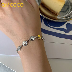 【送料無料】 ブレスレット シルバー チェーン レディース カラー パンク トレンド クリエイティブ パーソナリティ デザイン 面白 ホワイトい スマイリー フェイス パーティ ジュエリー 贈