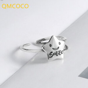 【送料無料】 指輪 リング シルバー 星 スター レディース 女性 韓国 カラー 笑顔 スマイル スマイリー フェイス パンク デザイン 誕生日 パーティ ギフト フィンガー ジュエリー アクセサリ