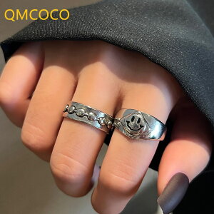 【送料無料】 指輪 リング シルバー ビンテージ シンプル レディース 女性 メンズ 男性 カラー パンク オープン 笑顔 スマイル スマイリー フェイス 毎日 パーティ ジュエリー アクセサリー