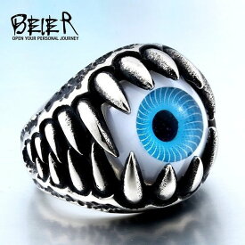 【クーポン利用で3520円】 指輪 リング メンズ 男性 グレー 灰色 ブルー ファッション バイカー スタイル 鮮やか 爪 クロー かっこいい パンク アイ 眼 目 青 色 14号 16号 18号 20号 23号 25号 27号 30号 おしゃれ 大人 ごつい 31号