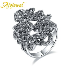 【送料無料】 指輪 リング 黒 ブラック チョウ 蝶 バタフライ ラインストーン ビンテージ レディース 女性 サイズ 7-9 中空 フル エレガント ビッグ スタイル 16号 18号 14号