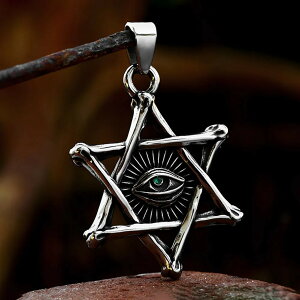 【送料無料】 ペンダント ネックレス ステンレス ビンテージ エジプト ストーン サクラ メンズ ファッション 3316L スチール オール シーイング 目 アイズ 赤 緑 レッド グリーン ヘキサグラム