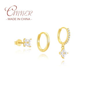 【送料無料】 ピアス 花 フラワー フランス シルバー パール リング レディース 3個 セット 925 スターリング スタッド ミニマリズム ファイン ジュエリー パーティ ギフト