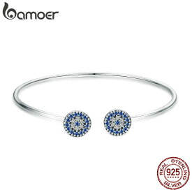 【クーポン利用で8500円】 バングル ブレスレット 青 ブルー シルバー ジルコニア レディース 100％00% 925 スターリング ジルコン ラッキー 目 アイズ オープン カフス クラシック 贅沢 ジュエリー