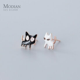 【送料無料】 ピアス ネコ 白 ホワイト シルバー 動物 アニマル スタッドピアス レース レディース 女性 エナメル かわいい 猫 キャット ねこ スタッド 純正 925 スター 星リング 耳 イヤー ファイン ジュエリー キッズ gif