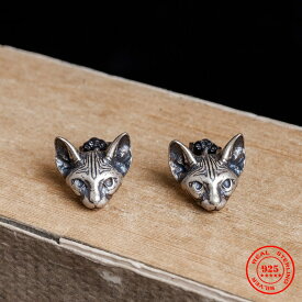 【クーポン利用で4340円】 ピアス ネコ シルバー スタッドピアス レディース 女性 メンズ 男性 スフィンクス ヘアレス スタッド スター 星リング 925 シャム 耳 イヤー ビジュー アンチアレルギー ジュエリー