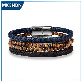 【送料無料】 ブレスレット マルチカラー レザー ステンレス ストーン メンズ レディース ナチュラル クラシック スチール 19/21/23 cm チューズ ハンサム クリスマス ギフト